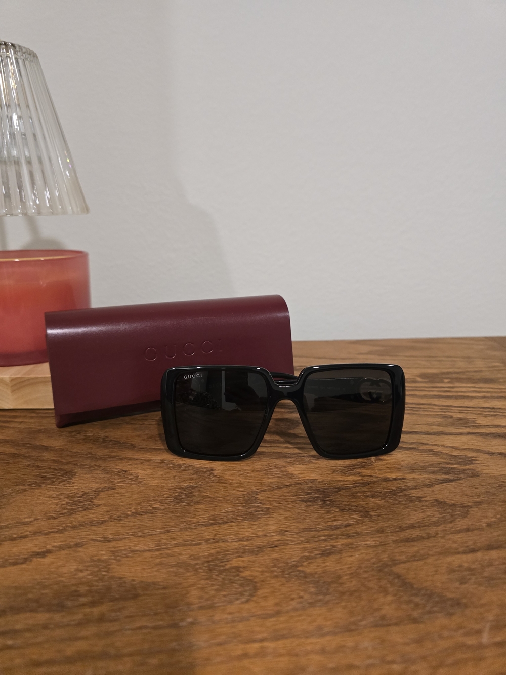 Gucci Glossy Black Square Sunglasses with Dark Lenses